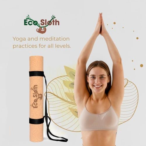 Eco-Friendly Yoga Mat | Cork + Natural Rubber | Includes Carrying Strap | Non Slip Exercise & Fitness for Home Workout