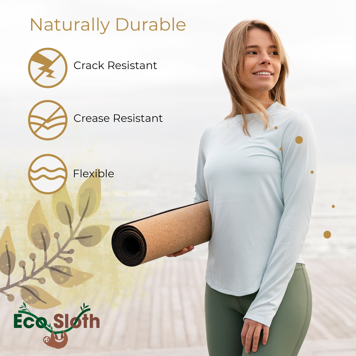 Eco-Friendly Yoga Mat | Cork + Natural Rubber | Includes Carrying Strap | With Alingment lines | Non Slip Exercise & Fitness for Home Workout