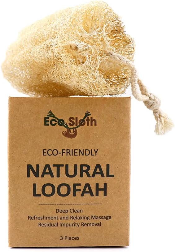 Eco-Friendly Natural Loofah (3 Pack) – Vegan Deep Clean Sponge Body Scrubber for Skin Care Exfoliation, Ultimate Facial, Back & Total Body Cleansing During Bath Time