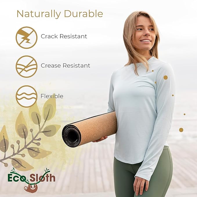 Eco-Friendly Yoga Mat | Cork + Natural Rubber | Includes Carrying Strap | Non Slip Exercise & Fitness for Home Workout