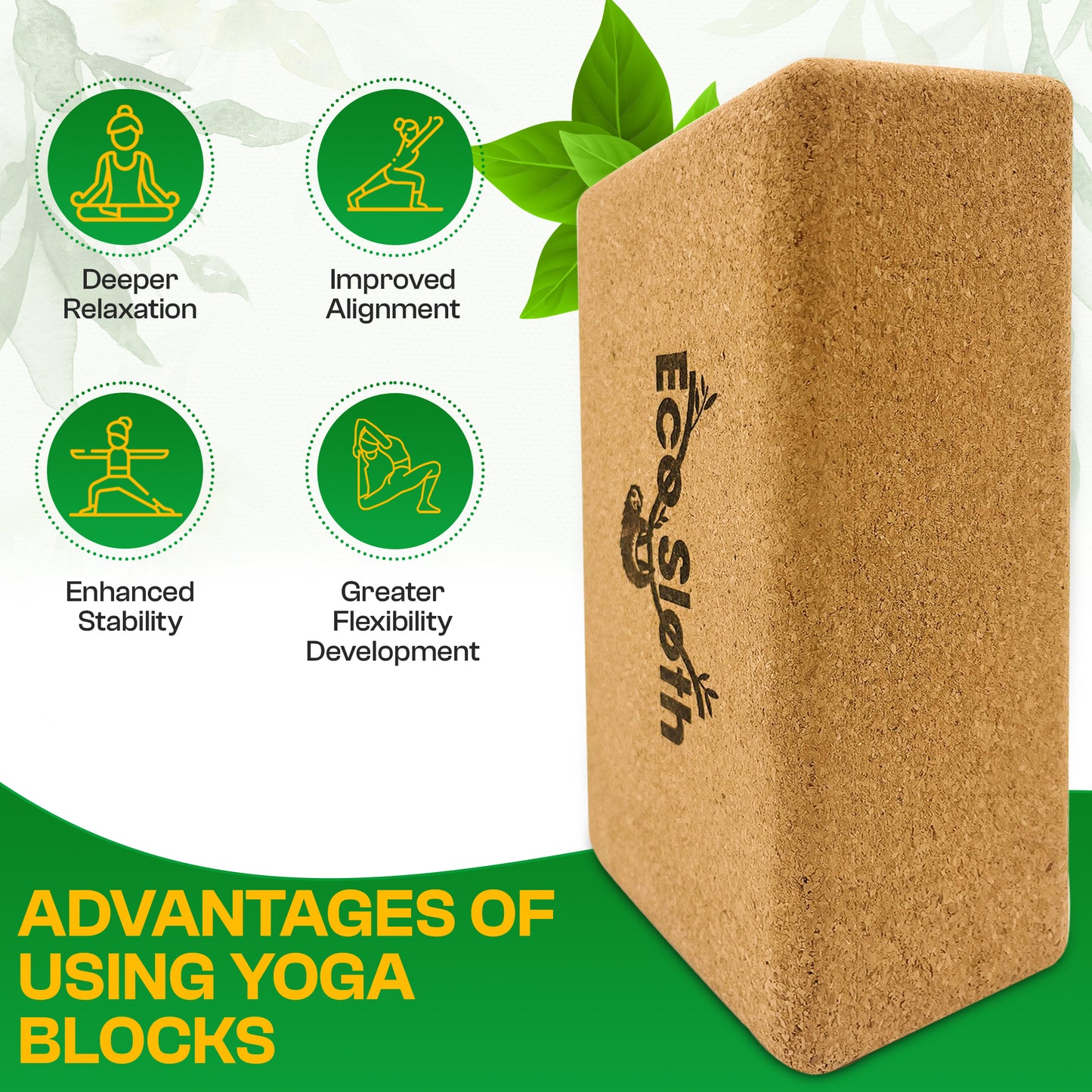 Cork Yoga Block (2 pack) | Non-Slip and Easy-grip | For Yoga or Pilates | Beginners and Advanced Practitioners | Sustainable and Eco-Friendly