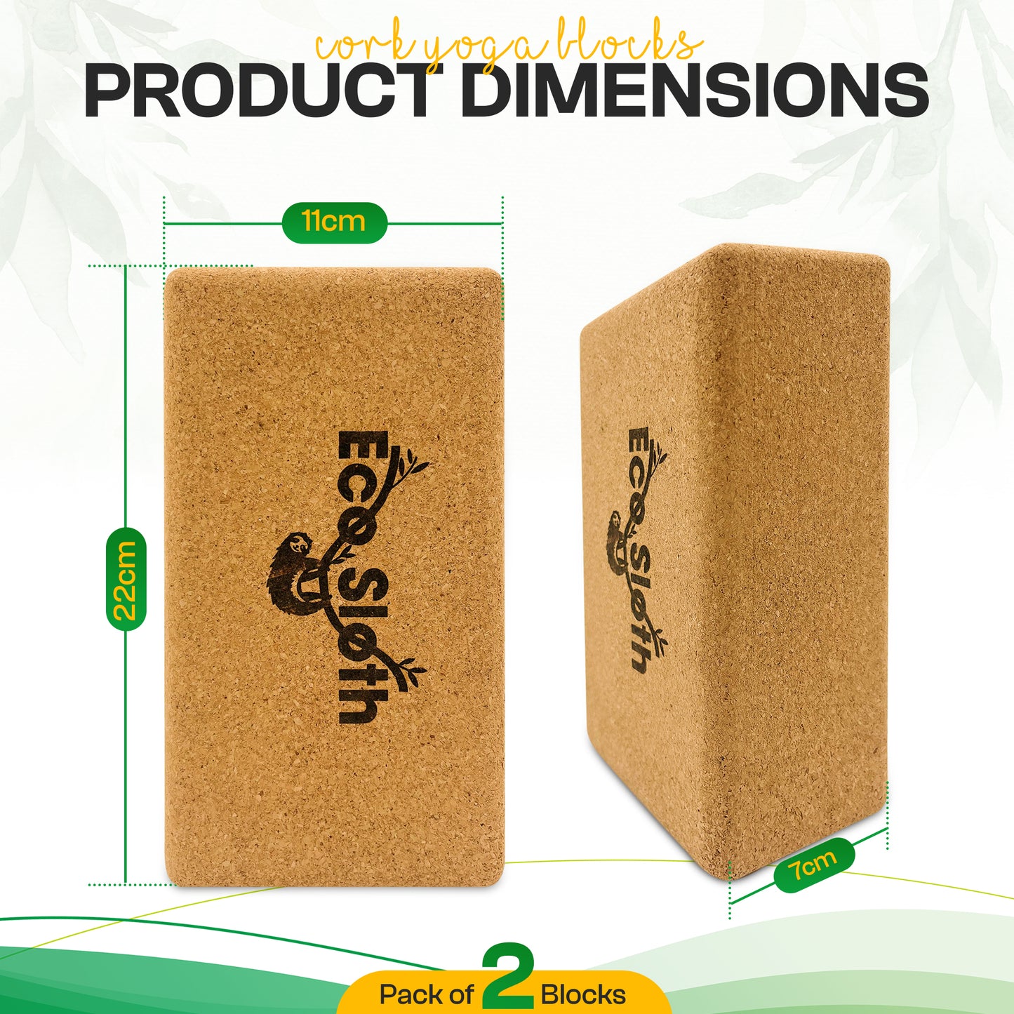 Cork Yoga Block (2 pack) | Non-Slip and Easy-grip | For Yoga or Pilates | Beginners and Advanced Practitioners | Sustainable and Eco-Friendly